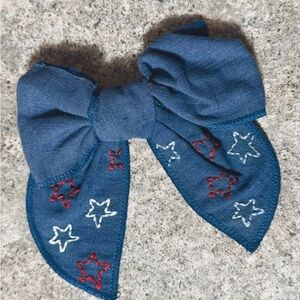 Dark blue star hand embroidered hair bow